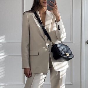 ZARA BEIGE STONE STRAIGHT TAILORED BLAZER WITH POCKETS BLOGGER FAVORITE LARGE L